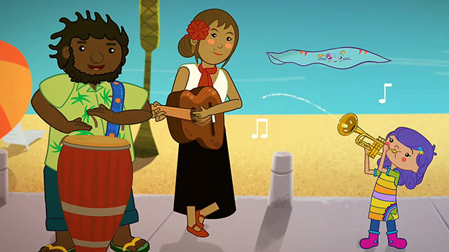 tocando música en la playa