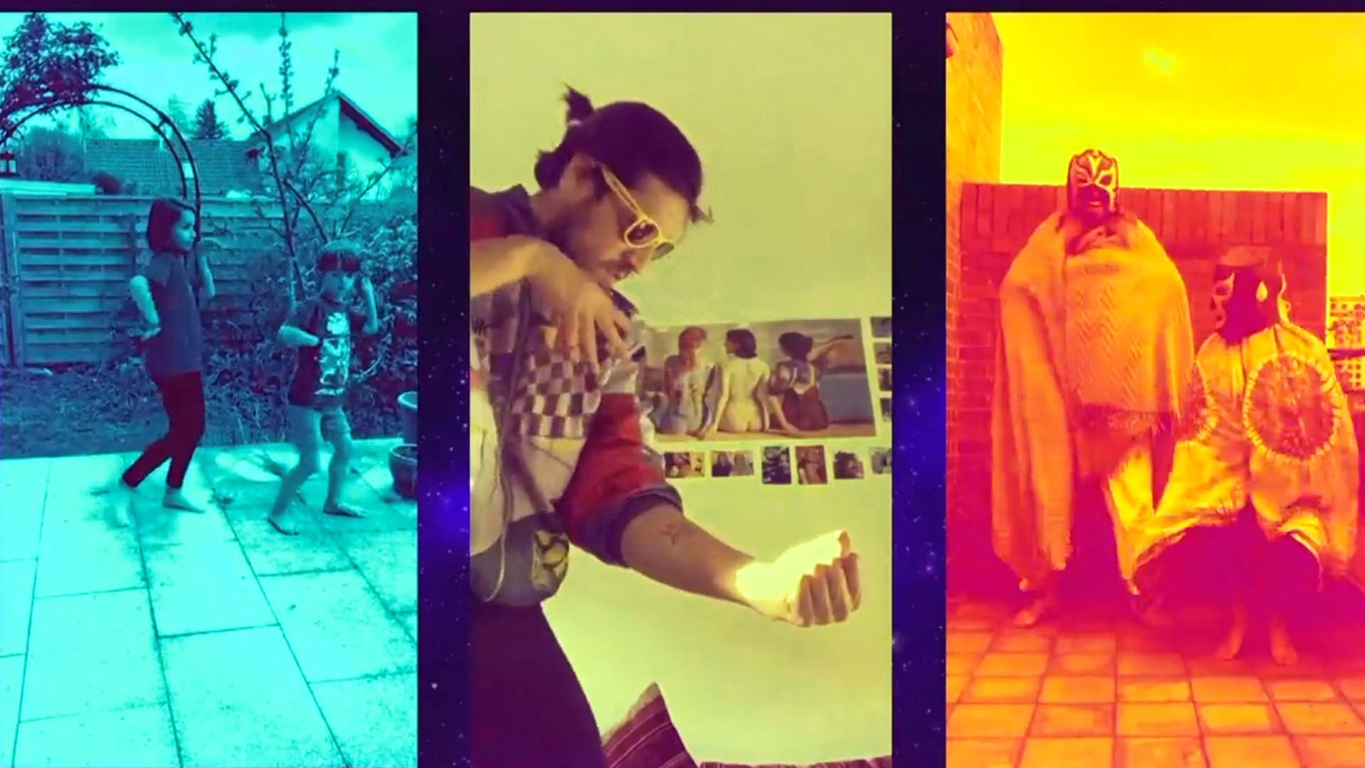 diferentes escenas, niños, un joven, dos hombres