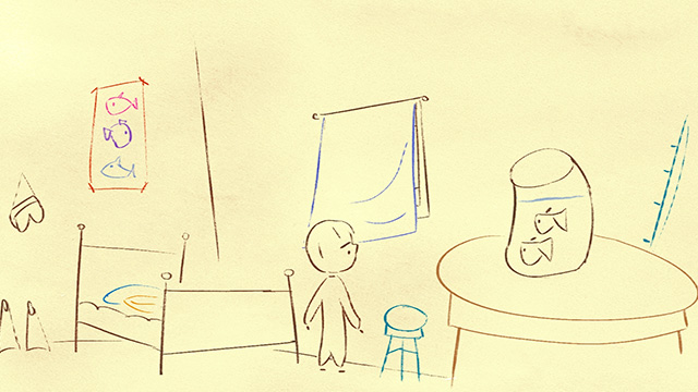 Animación de un niño y su pecera