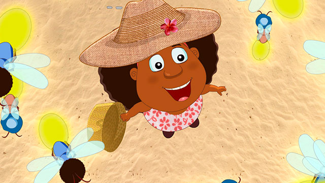 Guillermina fascinada con las luciérnagas