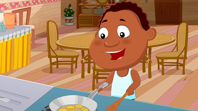 Candelario cocinando feliz 